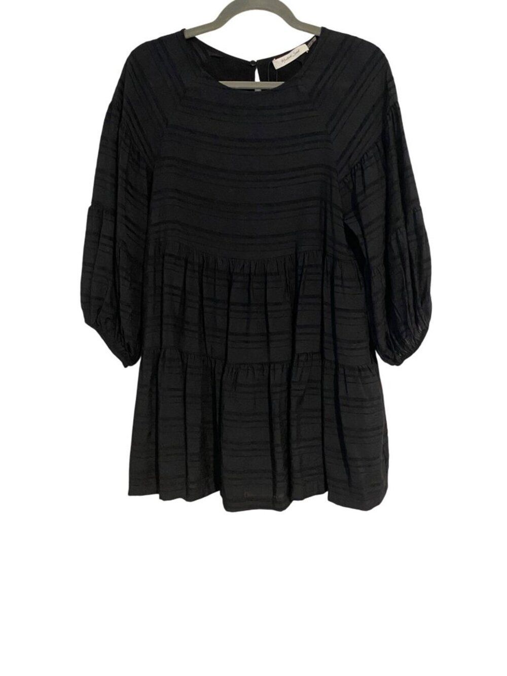 Mustard Seed Women's S Black Tunic Top Tiered Peasant Puff Sleeves Whimsigoth